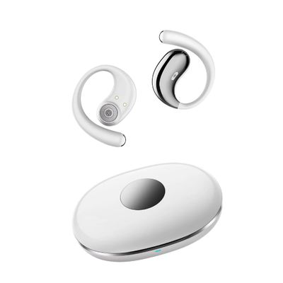 Wireless Open Ear Bluetooth Headphones, Black, Outside Ear Hanging Design with Charging Base, Over-Ear Style Earbuds Air Conduction Sound Open Wearing Ear-Hook TWS Earbuds (White/Silver)