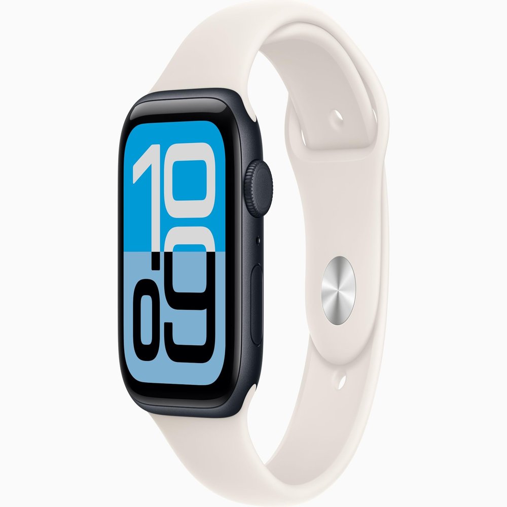 Apple Watch SE 3 [GPS + Cellular, 44mm] Midnight Aluminum Case with Starlight Sport Band, M/L (Renewed)