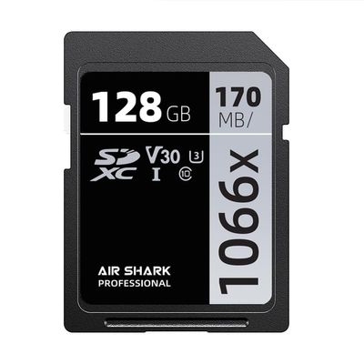 Air Shark Professional SDXC Memory Card, 128GB, V30 Class 10, 170MB/s Transfer Speed