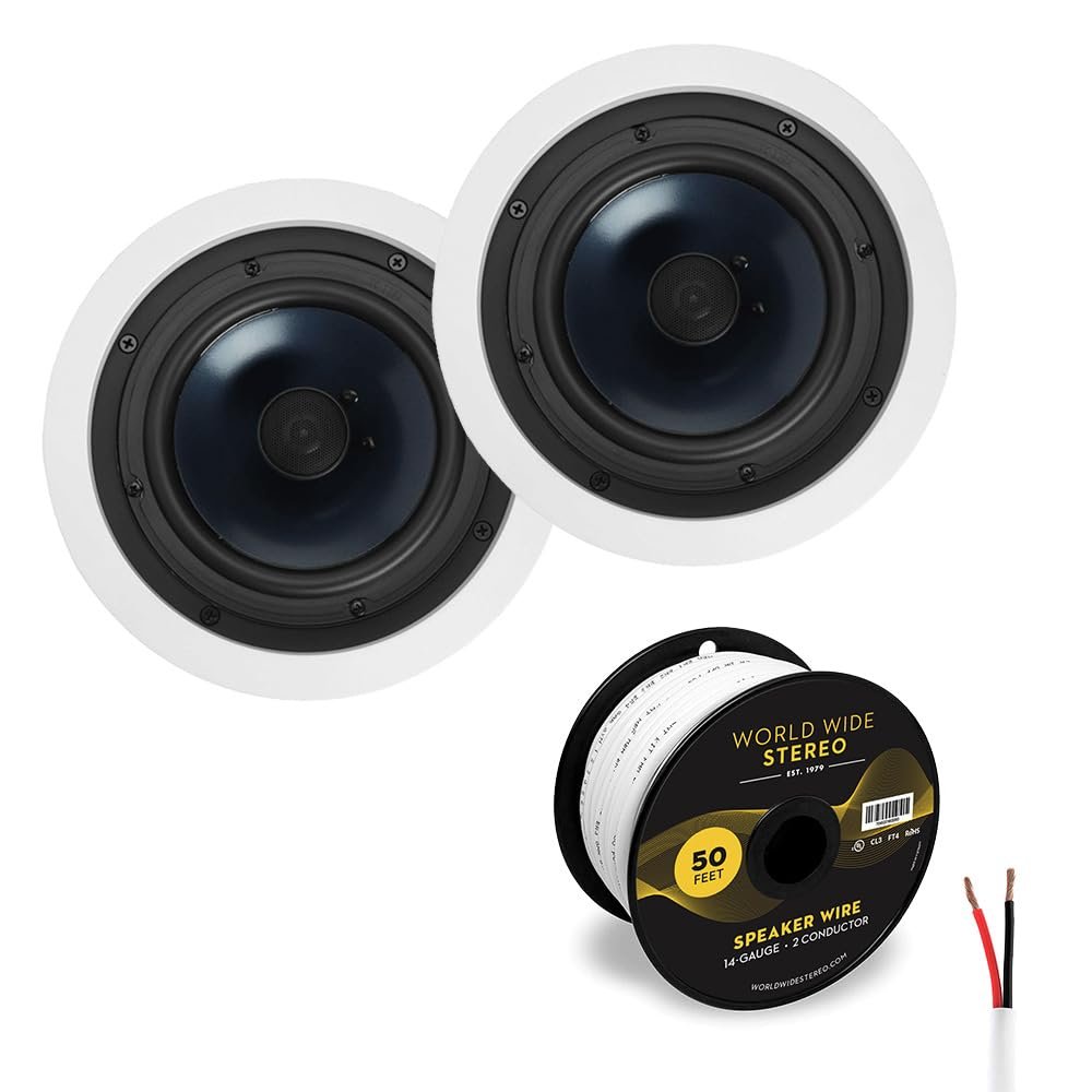 Polk Audio RC60i 6 Inch in Ceiling 2 Way Speakers Cable Bundle (Pair)