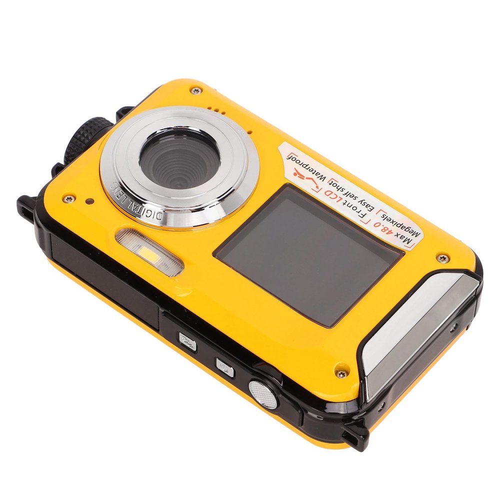 DirectNine Basics Water Digital Camera 2.7K 48MP Dual Screen Underwater Camera with 2.7 Inch LCD Selfie for Snorkeling Travel (Yellow)