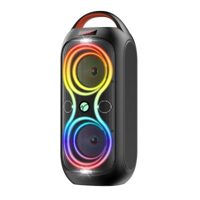 Party Bluetooth Speaker with Dual 4" Woofers, 60W Peak Power, 12H Playtime, Dynamic LED Lights, TWS, FM, AUX, USB, Mic Input, Portable Rechargeable Speaker for Indoor & Outdoor Events -Updated Version