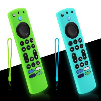 2-Pack Glowing Remote Cover for Insignia/Toshiba Smart TV Remote Controls, Anti-Slip Silicone Protective Case with Lanyard, Glow Green + Glow Blue GITD!