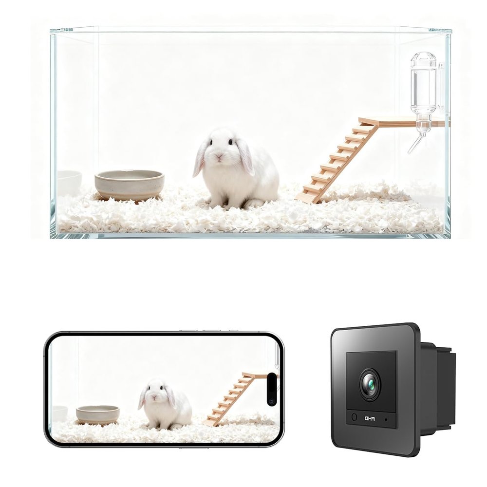 2K HD WiFi Pet Camera for Rabbits, 140 Wide-Angle Anti-Glare Lens, Night Vision, Two-Way Audio, AI Motion Alerts, Easy Install & 24/7 Recording for Bunny Cages & Playpens