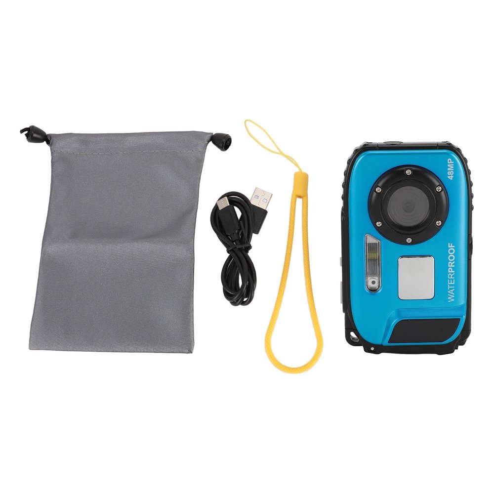 Diving Camera with 48MP, 2.4 Inch Color Screen, 1080P Video, 5M, 32GB Memory Card - Anti Shake, Face Recognition, While Charging, Ideal for Underwater Adventu (Blue)