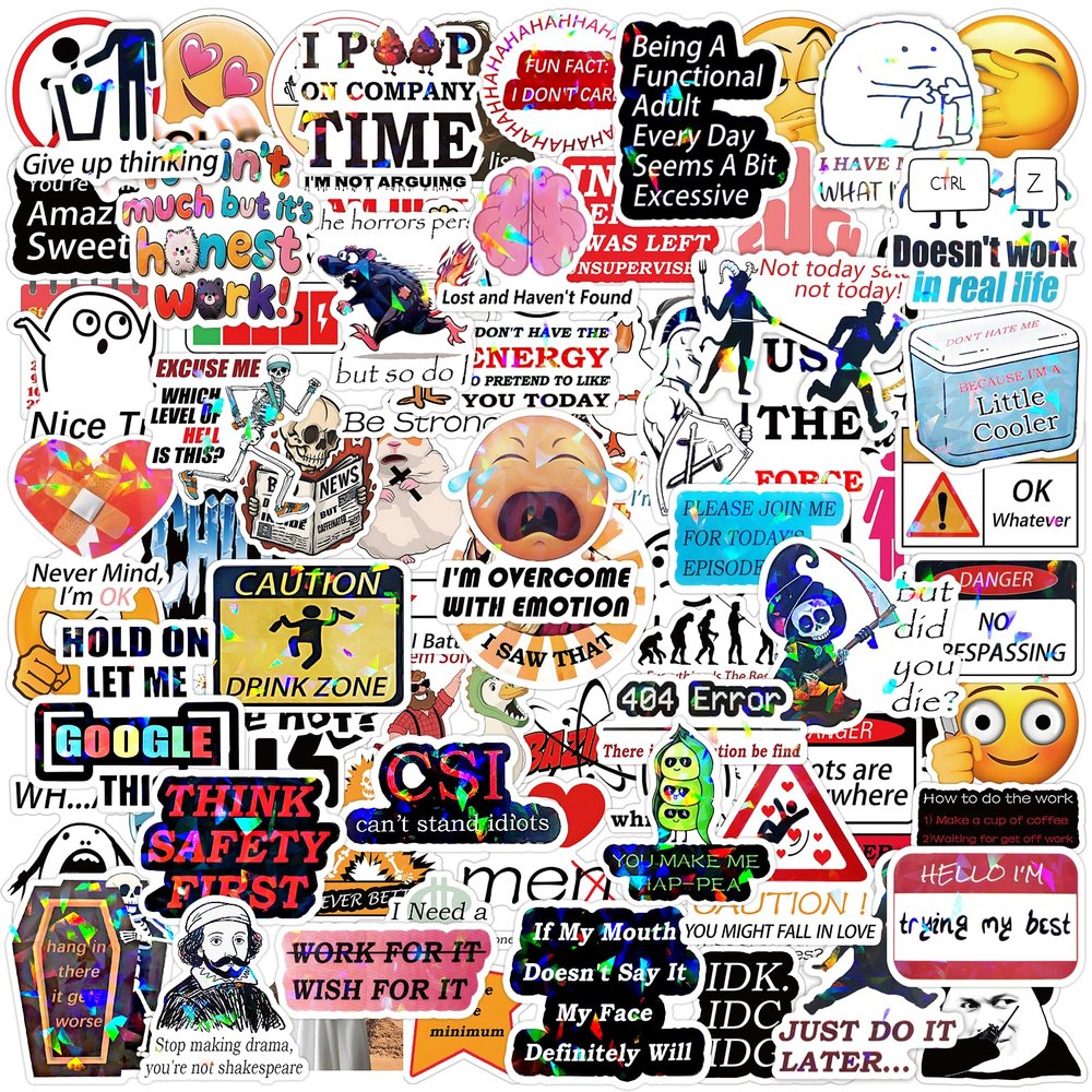 103PCS Funny Holographic Stickers for Adults, Sarcastic Meme Waterproof Vinyl Sticker for Water Bottle,Laptop Phone,Kindle,Journal,Scrapbook,Skateboard,Luggage,No Repeats