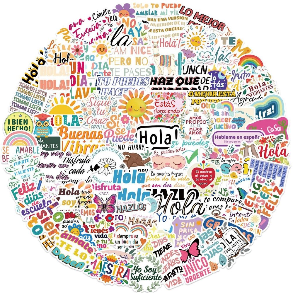 100Pcs Funny Spanish Motivational Stickers Motivational Spanish Sticker for Teens Adults, Positive Quotes Stickers Cool Affirmation Positive Decals for Laptop Scrapbook Hard Hats (Spain)