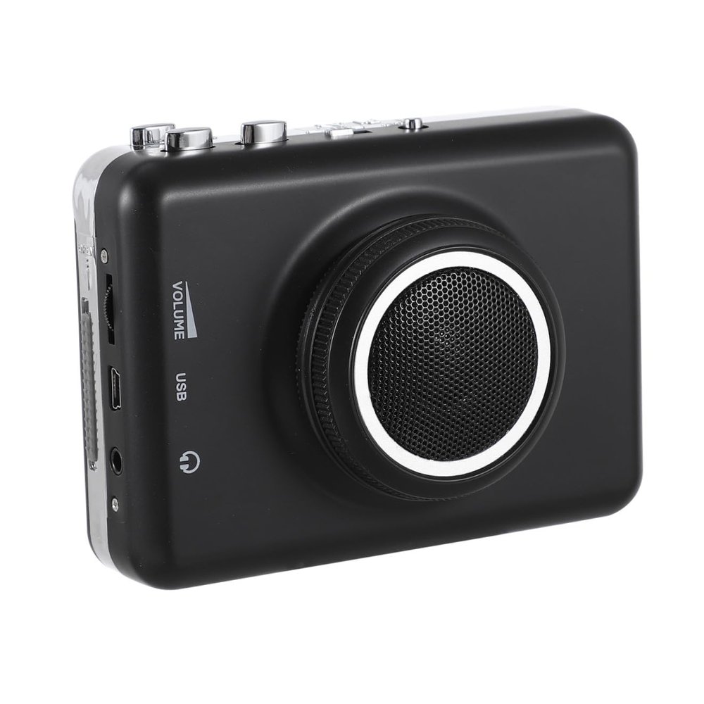 COOLHIYA USB Cassette Music Player with Built Speaker Portable Tape Player and USB Cassette to Converter for Digital Music Transfer Compatible with Computers Black