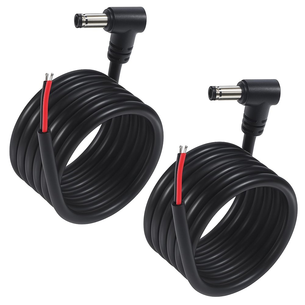 2 Pcs Right Angle DC Power Pigtails Cable, 90 Degree 5.5 x 2.5mm DC Male Barrel Plug to Bare Wire Open End Power Supply Adapter Repair Cord for Security Camera LED Strip Light Monitors (3.3FT)