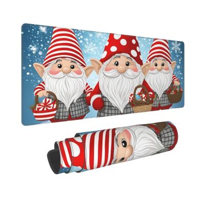 Large Extended Gaming Mouse Pad 32 X 12 in Non-Slip Rubber Base, Fun Christmas Traditional Gnome Print Desk Mat for Keyboard & Mouse, Office/Gaming Computer Accessories