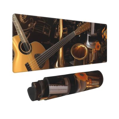 Large Extended Gaming Mouse Pad 32 X 12 in Non-Slip Rubber Base, Fun Musical Instruments Print Desk Mat for Keyboard & Mouse, Office/Gaming Computer Accessories