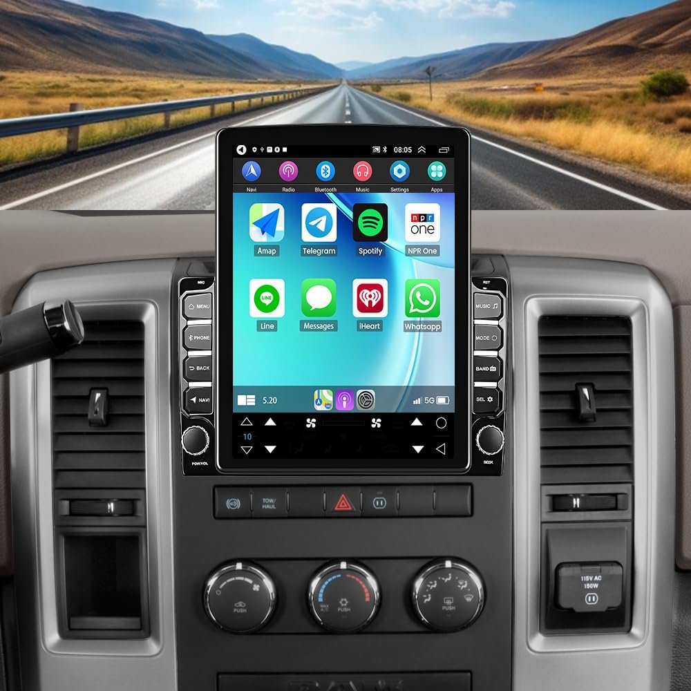 Car Stereo for Dodge Ram 1500 2500 3500 2013-2018, 9.7 Inch HD Touchscreen Radio Android 13 with CarPlay Android Auto 2GB +32GB Car Radio Receiver GPS Navi + AHD Camera Bluetooth/WiFi