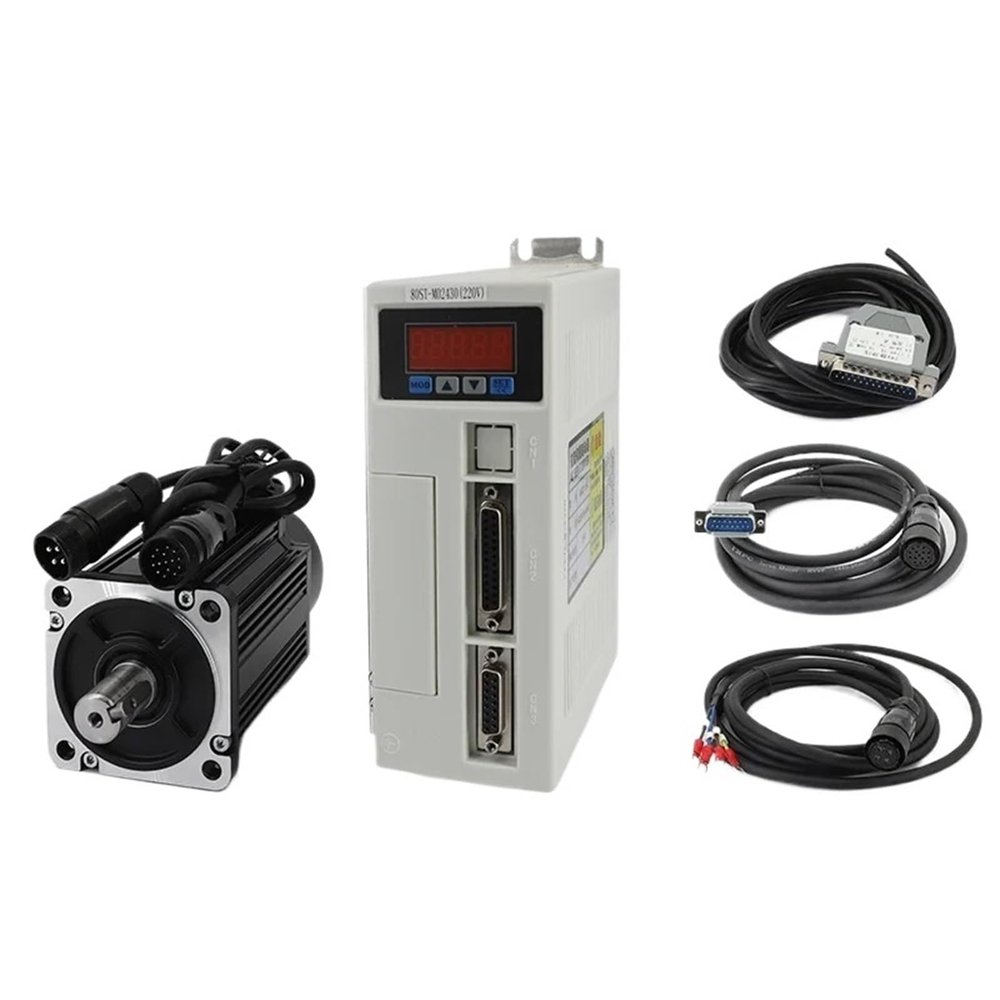 1pcs AC Servo Motor 90ST-M02430 AASD-15A 220V 3000RPM 2.4 N.M. 0.75KW Single-Phase ac Drive Permanent Magnet Matched Driver(White Without Brake)