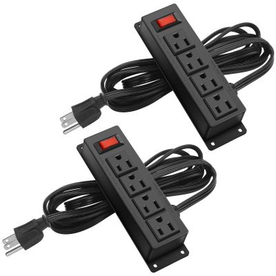 2Pack Wall Mount Power Outlet Strip, 4 Outlet Mountable Power Strip with Switch, Under Desk Power Strip Connect with 10ft Cord Mount Under Desk, Workbench, Nightstand, Dresser, Table.(Black)