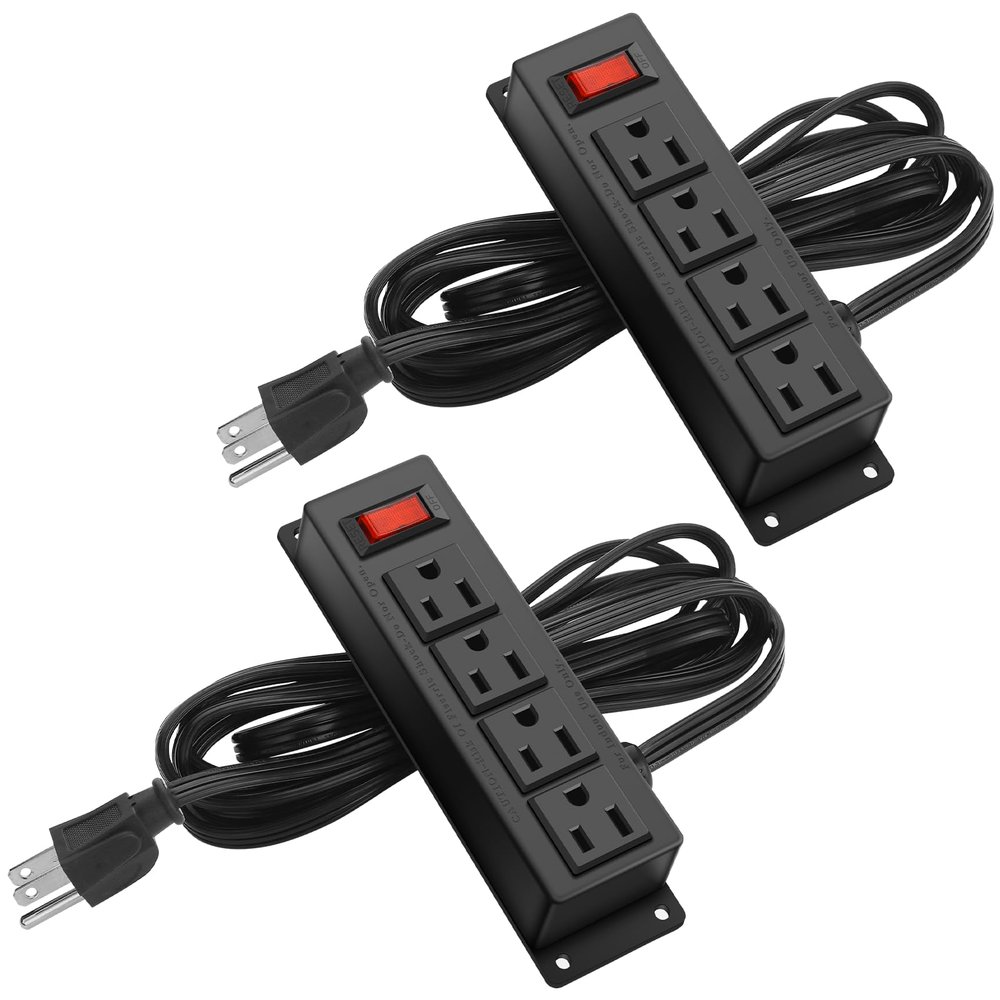 2Pack Wall Mount Power Outlet Strip, 4 Outlet Mountable Power Strip with Switch, Under Desk Power Strip Connect with 10ft Cord Mount Under Desk, Workbench, Nightstand, Dresser, Table.(Black)