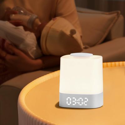 Lyridz LED Nursery Night Light with Clock, Rechargeable Table Lamp, White
