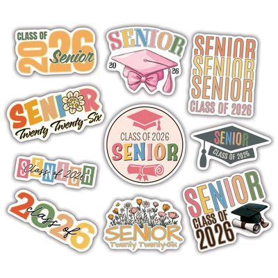 (10pcs) Senior 2026 Graduation Stickers Sheet for Girls, Boys, First Day of School Sign Decor, Graduation Sticker Vinyl for Locker, Laptop, Water Bottle, Tumbler, Waterproof, UV-Resistant