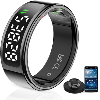 Koepovk Unisex Smart Ring with LED Display, Touch Controls, and Charging Case - Tracks Activity, Sleep, Heart Rate, and Blood Oxygen, IP68 Waterproof (Black, #9)