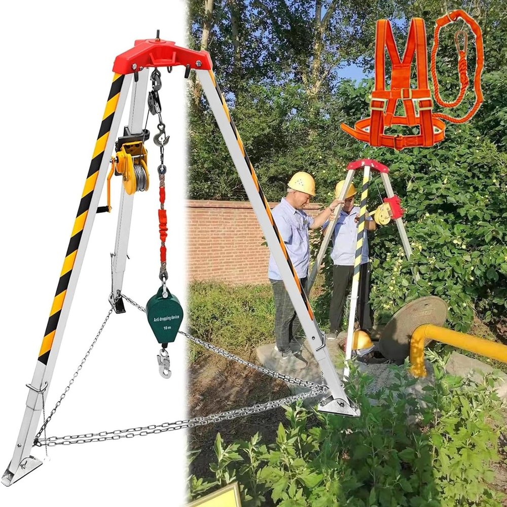 JIANSMZ Aluminum Confined Space Tripod Kit,1200 1800 260 Lbs Winch Fall Protection Emergency Sewer Rescue Tripod,Heavy Duty Lifting and Rescue Equipment for Fire-Fighting,2600Lbs