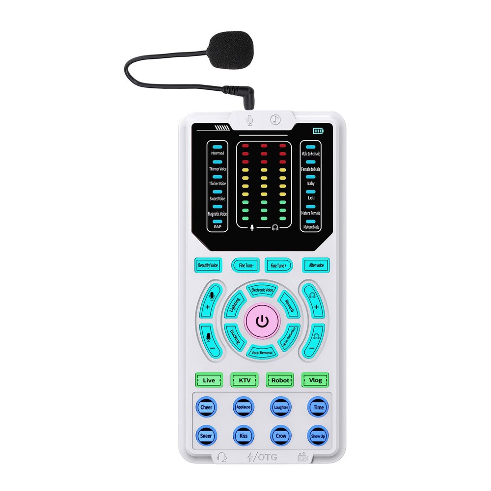 Asixxsix Portable Voice Changer, 15 Voice Modes Noise Reduction Sound Card with Headphone Microphone, Sound Board Voice Disguiser for Phone Laptops Computer Games