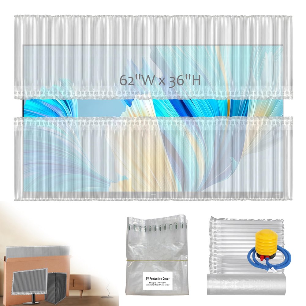 TV Air Column Moving Bag Fits TVs Up to 65", Includes DIY 15.75" 39.4 ft Bubble Wrap for 327" Monitors & PC Tower Flat Screen Protector with Foot Pump