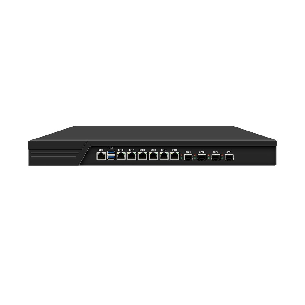 1U Rack Mount Cabinet Firewall Appliance, VPN, Network Router, I7 7700, RJ32, AES-NI, 6 x Gigabit LAN, 4 x SFP Optical, Console, VGA, 16G RAM, 128G SSD