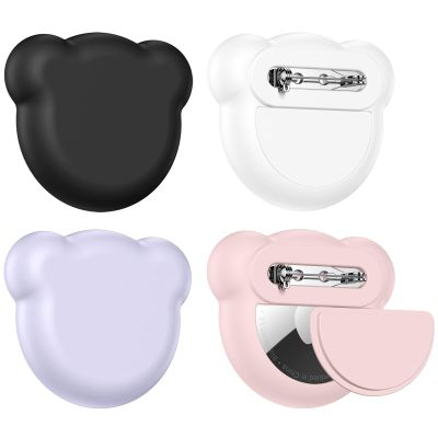 4 Pack Compatible with Apple AirTag Holder for Kids,Silicone Cute Air tag Tracker Bracket with Rotating Locking Pin Anti Lost for Luggage, and Clothing (Black/White/Light Purple/Rose Pink)