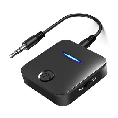 Bluetooth 5.4 Transmitter and Receiver, 2-in-1 Wireless Audio Adapter with Built-in Microphone for Car, TV, Home Stereo, Sound Bar - Hands-Free Calling Low Latency