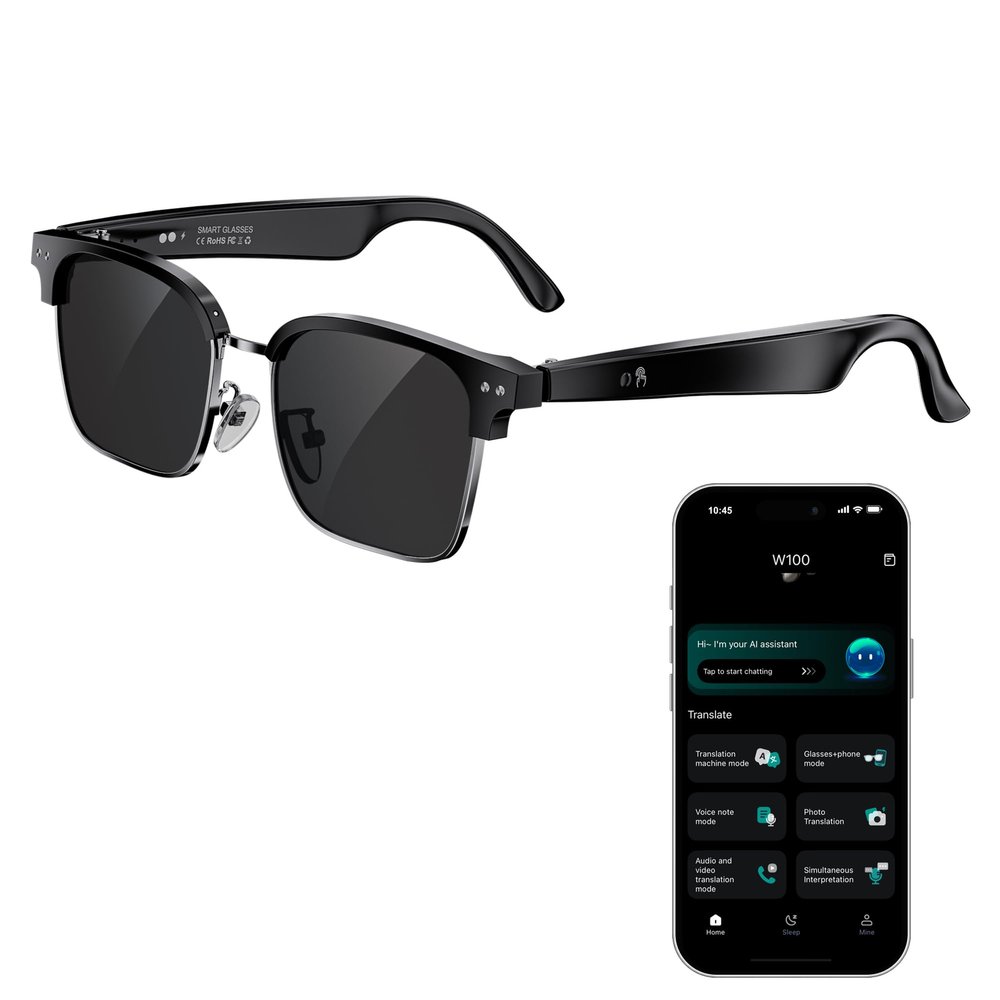 ONKELYIM Smart Translation Glasses, AI Glasses Powered by Chat GPT for Men and Women, 6.0 Bluetooth Sunglasses with Polarized Lens, AI Real-time Translation with Translator 164 languages for Daily Use
