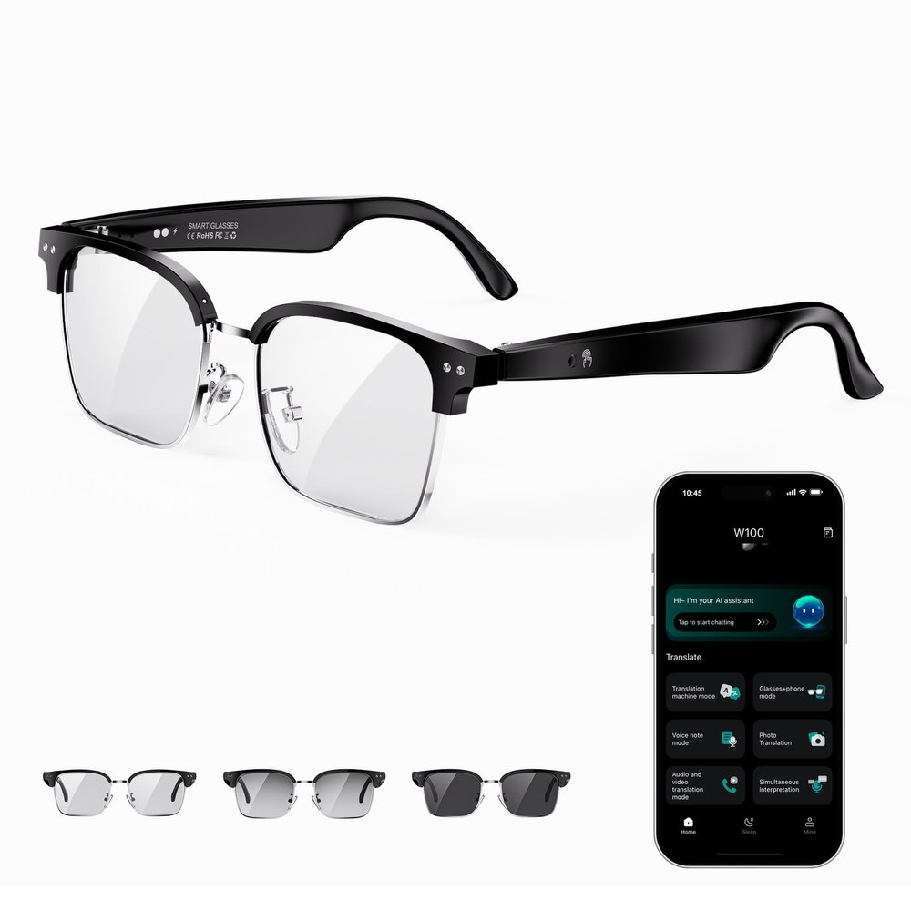 AI Smart Glasses for Women and Men, Bluetooth Sunglasses with Chat GPT and 164 Languages , Translation Glasses with Color-Change Lens, Music Playback & Hands-Free Calls, UV & Blue Light Protection