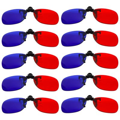Rectangular Design 3D Glasses, 10 Pcs Clip-On Red Blue, Vision and Strabismus Enhancement for Amblyopia Correction, Computer Tv 3D Viewing Compatible with