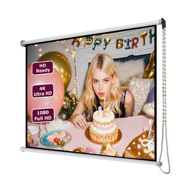 16:9/4:3 Wall Mounted Projector Screen Pull Down, 72/84 in Home Theater Projection Screen Manual Drop Down for Movie Nights Backyards Pool Party(84in 16:9)