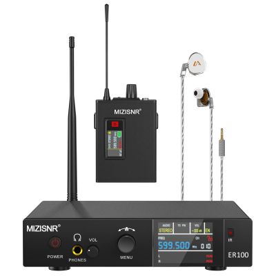 Wireless In-Ear Monitor System, Pro UHF Stereo IEM for Musicians with Metal Transmitter & Rechargeable Receiver, 10 Selectable Frequencies, TFT display, 164 ft Range for Studio, Band, and Stage