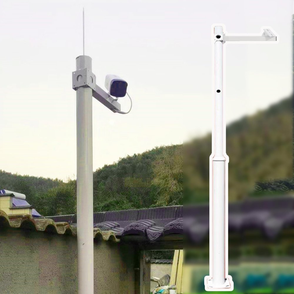 Dome Security Camera Pole 8 ft 10 ft 13 ft 20 ft Tall, Extension Surveillance Pole for Outside/Corner, Segmented Structure CCTV Pole White(Single Gun,4.5 m (14.8 ft))