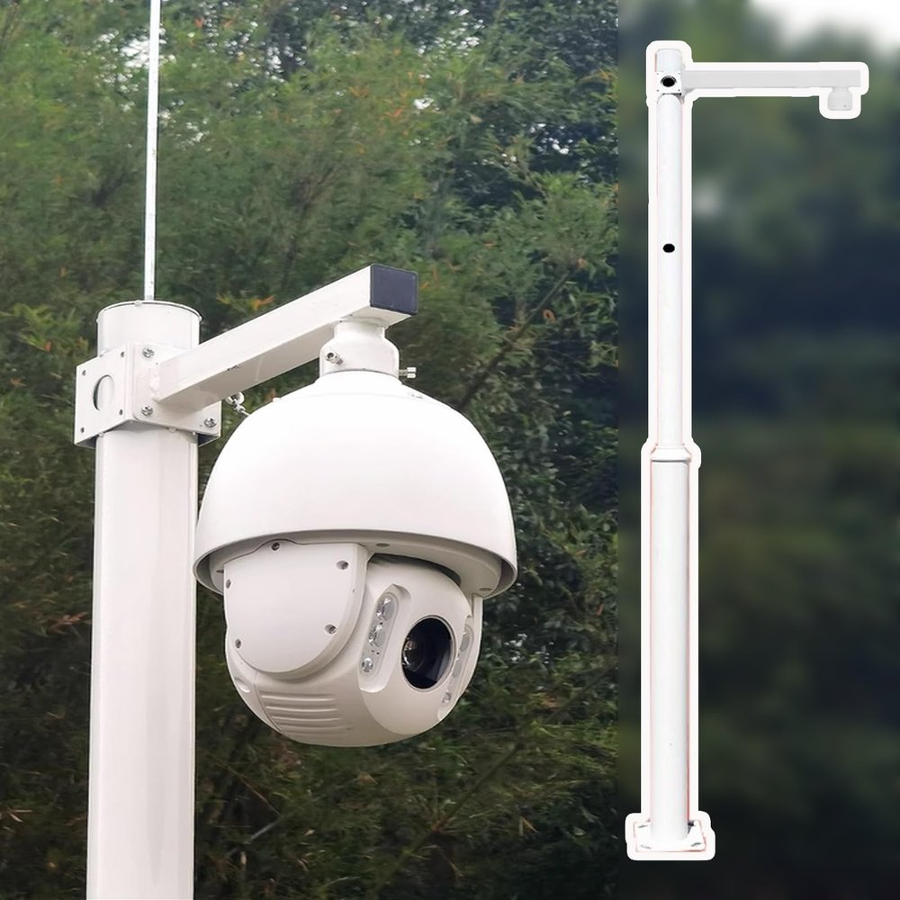 Dome Security Camera Pole 8 ft 10 ft 13 ft 20 ft Tall, Extension Surveillance Pole for Outside/Corner, Segmented Structure CCTV Pole White(Single Ball,6.0 m (19.7 ft))