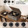 Vinyl Record Player 10-in-1 Music Center Turntable Built-in Speakers Support 3 Speed BT Wireless Input/Output AM/FM Radio CD Cassette Tape Player Aux RCA Auto Stop Vinyl Recording to USB/TF Card Brown view 2