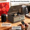 Vinyl Record Player 10-in-1 Music Center Turntable Built-in Speakers Support 3 Speed BT Wireless Input/Output AM/FM Radio CD Cassette Tape Player Aux RCA Auto Stop Vinyl Recording to USB/TF Card Brown view 3