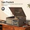 Vinyl Record Player 10-in-1 Music Center Turntable Built-in Speakers Support 3 Speed BT Wireless Input/Output AM/FM Radio CD Cassette Tape Player Aux RCA Auto Stop Vinyl Recording to USB/TF Card Brown view 4