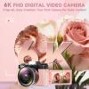 6K Digital Camera for Photography Autofocus, 64MP WiFi Vlogging Camera for YouTube with 3" 180 Flip Screen 16X Zoom, 64GB SD Card & 2 Batteries Pink Compact Travel Camera for Beginners Teens view 2