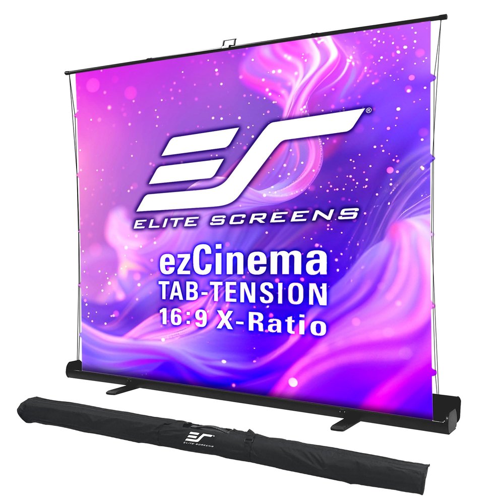 Elite Screens ezCinema Tab-Tension 16:9 X-Ratio Portable Projector Screen, Multi-Aspect Ratio, Manual Floor Rising Pull-Up Scissor-Lift Design + Carry Bag, Home Office Classroom- FT104XWH2-114V107X
