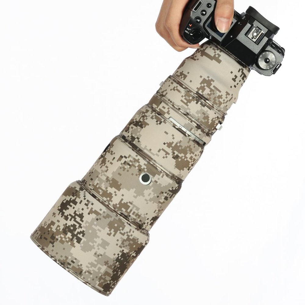 CHASING BIRDS Lens Camouflage Waterproof Coat for FUJIFILM XF 200mm F2 R LM OIS WR Rainproof Lens Protective Cover Version III (Brown Grid, with 1.4X TC)