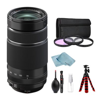 FUJIFILM XF 70-300mm f/4-5.6 R LM OIS WR Lens  Telephoto Zoom Lens with 3-Piece Filter Kit, Tripod, Cleaning Kit & BluebirdSales Microfiber Cloth