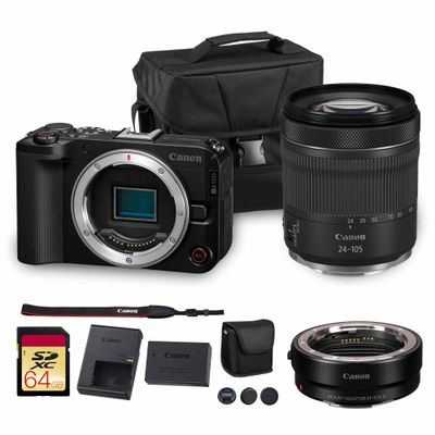 Canon EOS R50 V Mirrorless Camera | 24.2MP APS-C Sensor 4K Oversampled Video | Compact Beginner-Friendly Camera for Vlogging and Travel (6895C002) + Canon RF 24-105mm Lens + Adapter EF-EOS R + More