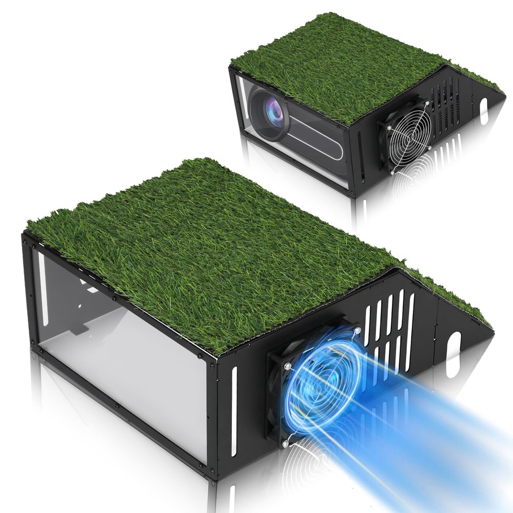 Benut Golf Simulator Projector Cover, Floor-Mounted Projector Enclosure with Cooling Fan and Turf Cover, Durable Protection for Your Golf Simulation, Easy installation