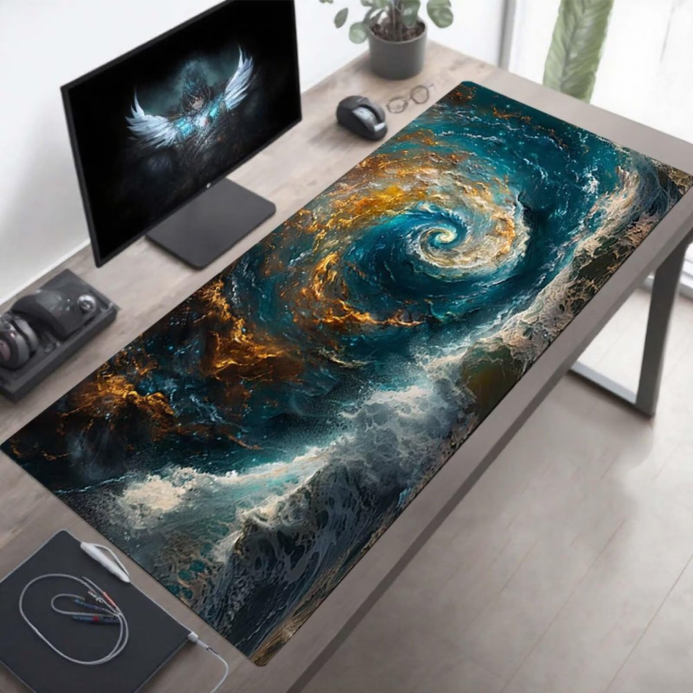 Mouse Pad Blue Gaming Mouse Pad Abstract Computer Desk Mat Keyboard Mat with Stitched Edges Waterproof Anti-Slip Rubber Base Smooth Surface PC for Home Office Accessories, Gifts 64 x 32 in PjY80 1-G