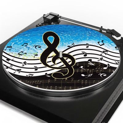 3 MM Thick Anti-Static Felt Platter Turntable Mat Blue Music Notes Anti-Vibration Slipmat Audiophile for LP Vinyl Record Players