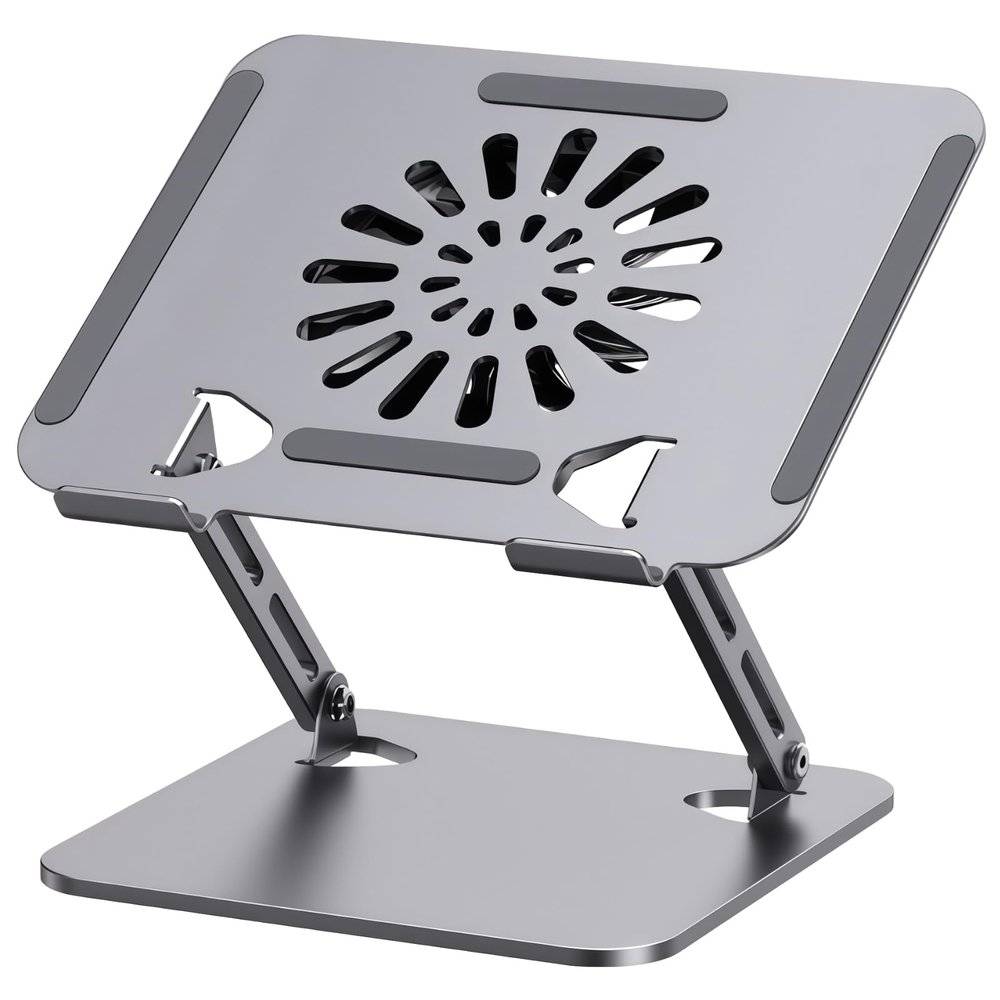 Vestamore Laptop Cooling Stand, Adjustable Desk Riser, Ergonomic for 10-17 Devices, Carbon Steel Frame, USB Fan, Anti-Slip