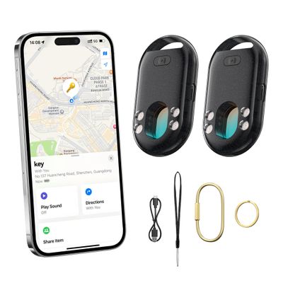 TECKNET 3-in-1 Air Tracker Tag 2-Pack (iOS Only), Rechargeable Smart Bluetooth Tracker, 100dB Alarm & Hidden Camera Detection, Compatible with Apple Find My, Item Finder for Keys, Luggage, Wallet, Pet