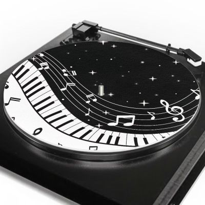Music Notes Piano Keyboard Turntable Platter Mat Vinyl Record Player Slipmat Pad for LP Records - Anti Static, Non Slip, Shockproof, Durable