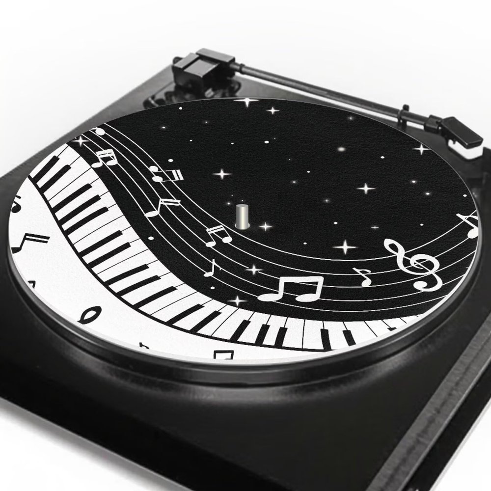 Music Notes Piano Keyboard Turntable Platter Mat Vinyl Record Player Slipmat Pad for LP Records - Anti Static, Non Slip, Shockproof, Durable